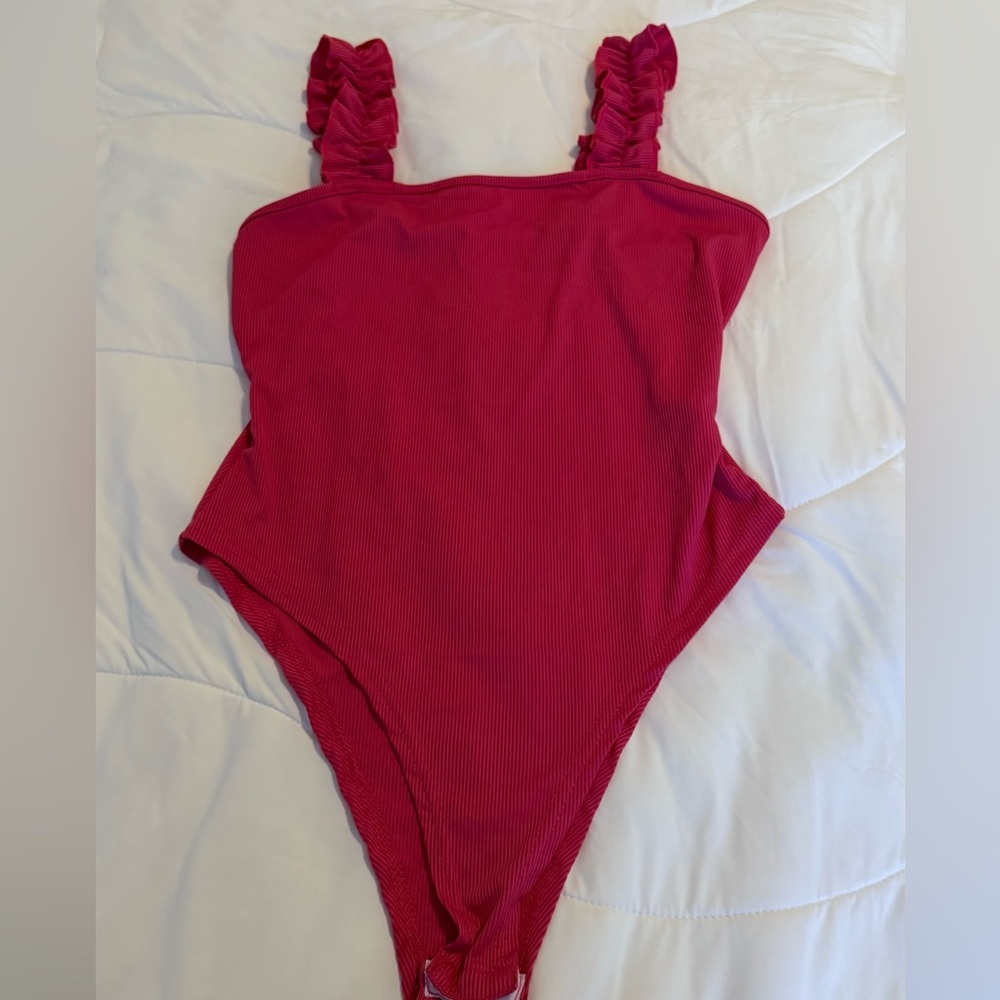 Pink Bodysuit with Ruffle Straps